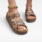 Women's Woven Cross-Strap Wedge Mules