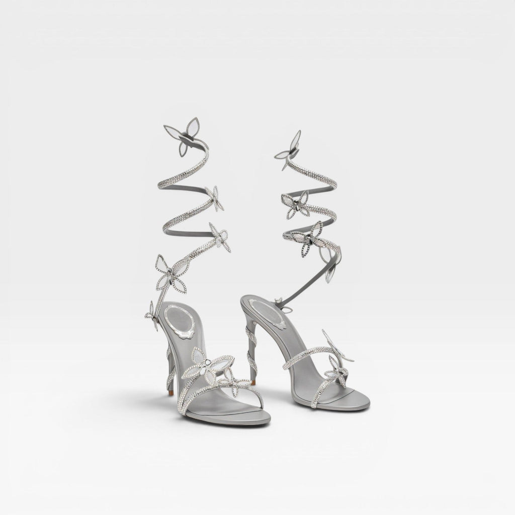 Women's Crystal Butterfly Spiral Heel Sandals