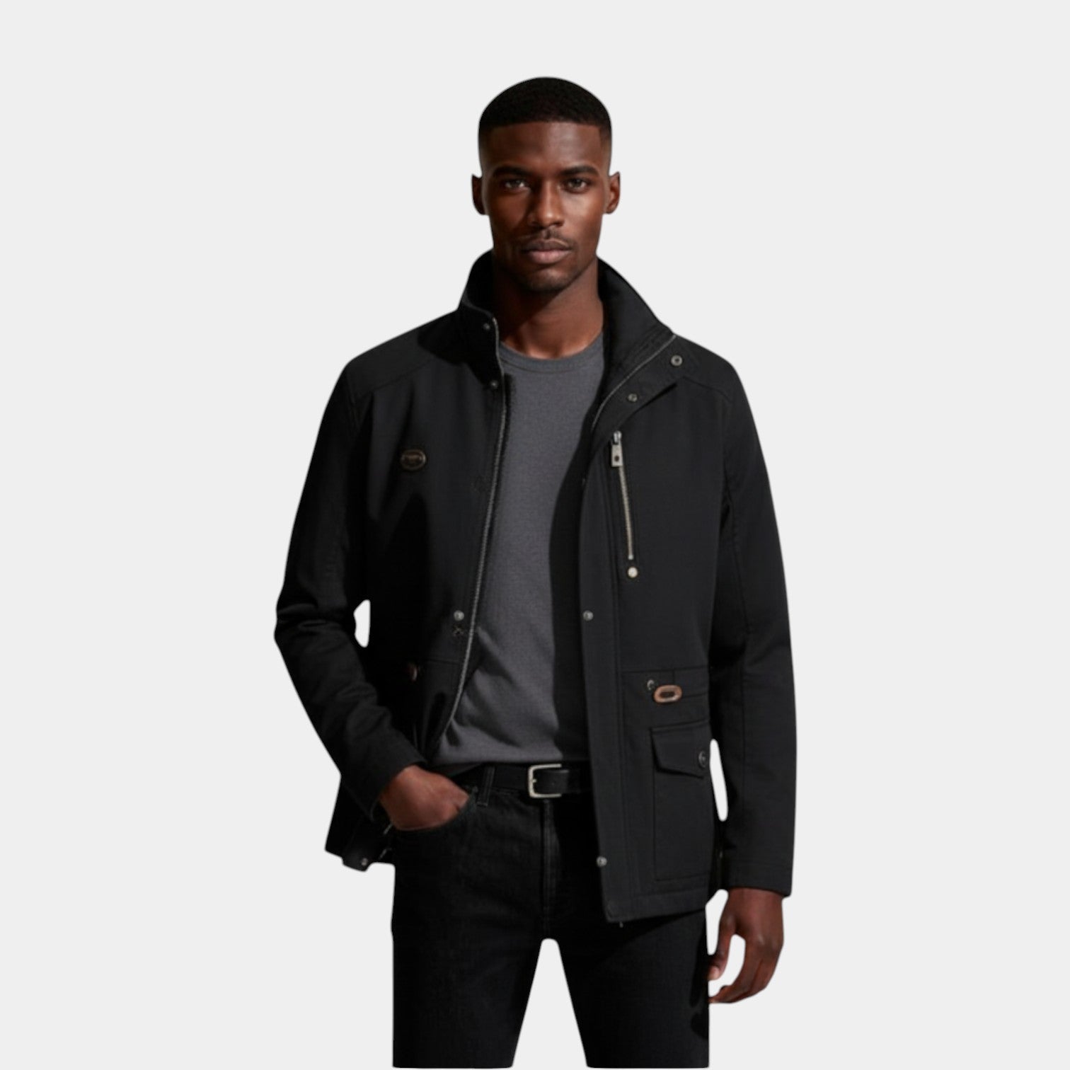 Stand Collar Multi-Pocket Field Jacket Regular Fit for Men