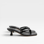 Women's Leather Thong Kitten-Heel Mules