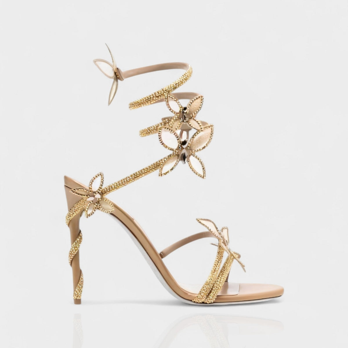 Women's Crystal Butterfly Spiral Heel Sandals