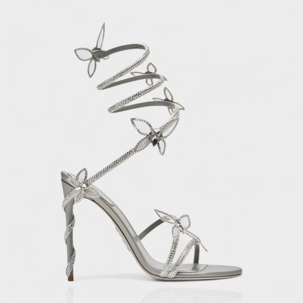 Women's Crystal Butterfly Spiral Heel Sandals