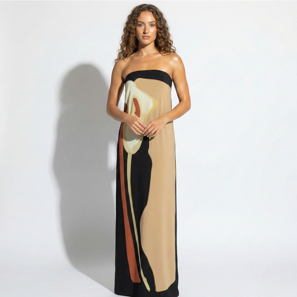 Women's Strapless Maxi Dress with Sculpted Fit