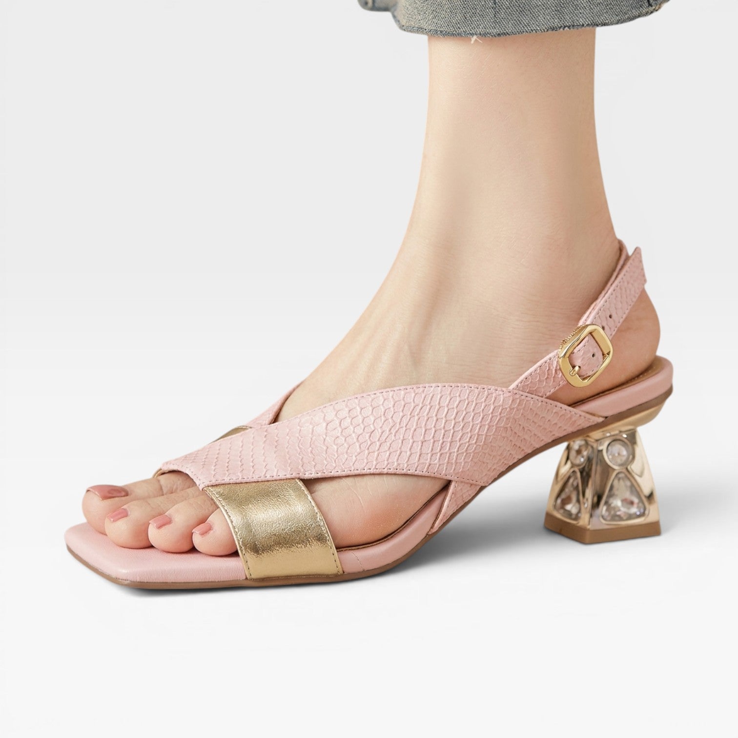 Women's Sculpted Crystal Heel Slingback Sandals