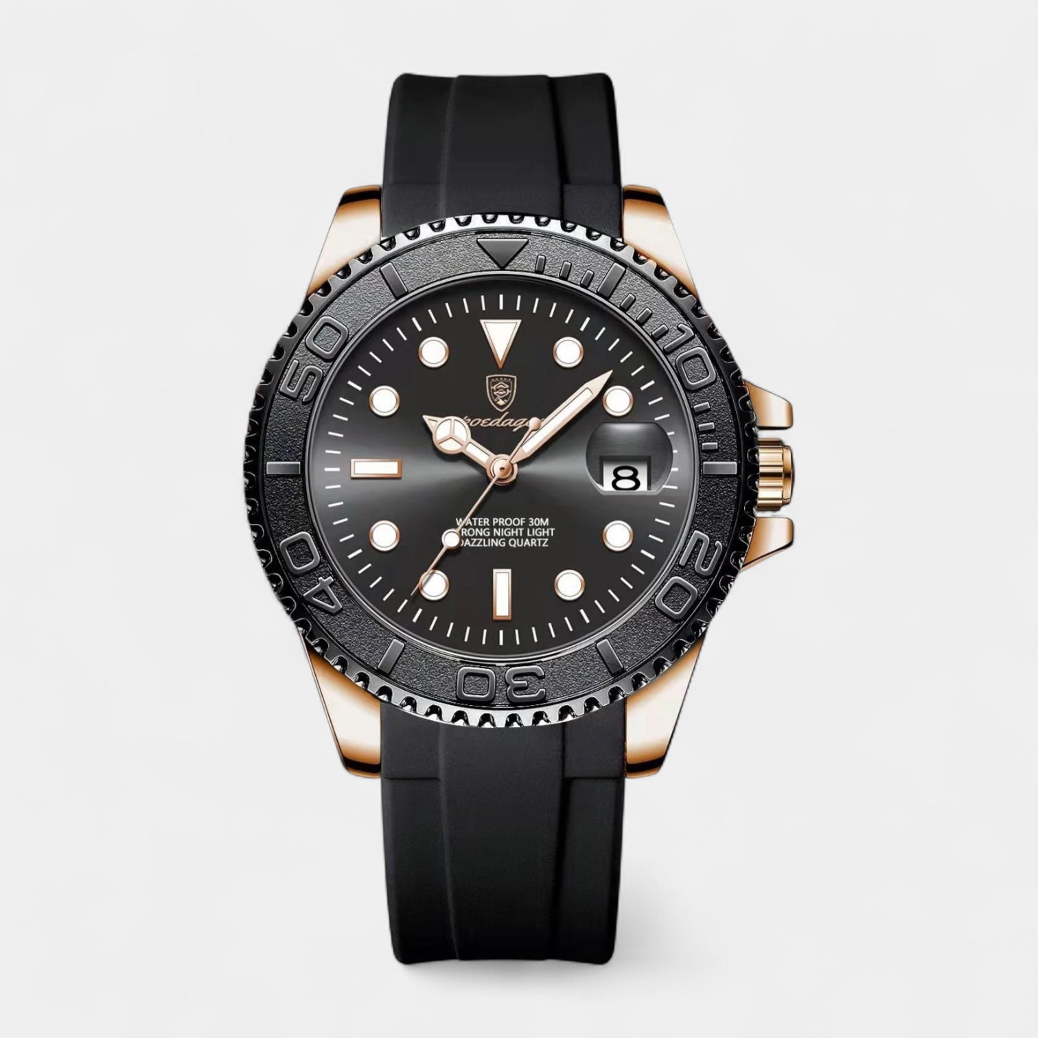 Men’s Stainless Steel Diver Quartz Watch with Unidirectional Rotating Bezel & Date Magnifier