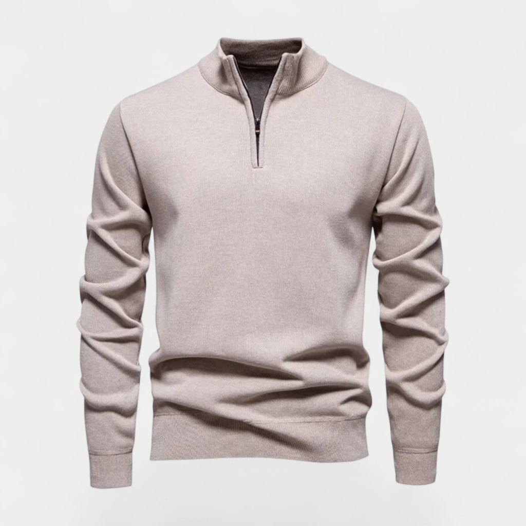 Cotton Blend Half-Zip Sweater Ribbed Collar for Men