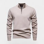 Cotton Blend Half-Zip Sweater Ribbed Collar for Men