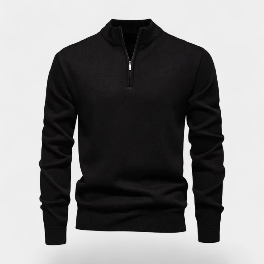 Cotton Blend Half-Zip Sweater Ribbed Collar for Men