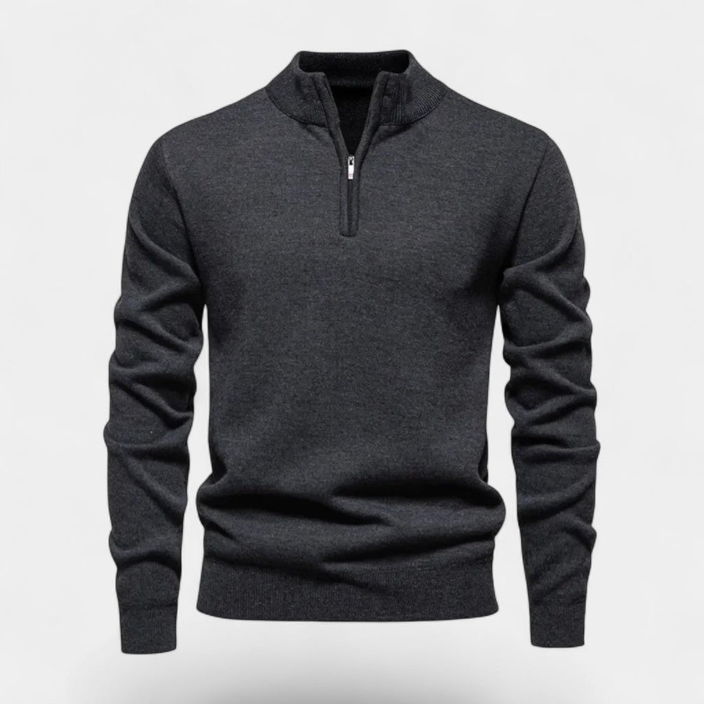 Cotton Blend Half-Zip Sweater Ribbed Collar for Men
