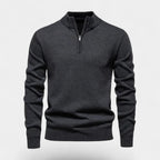 Cotton Blend Half-Zip Sweater Ribbed Collar for Men
