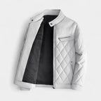 Quilted Faux Leather Biker Jacket Zip-Up for Men