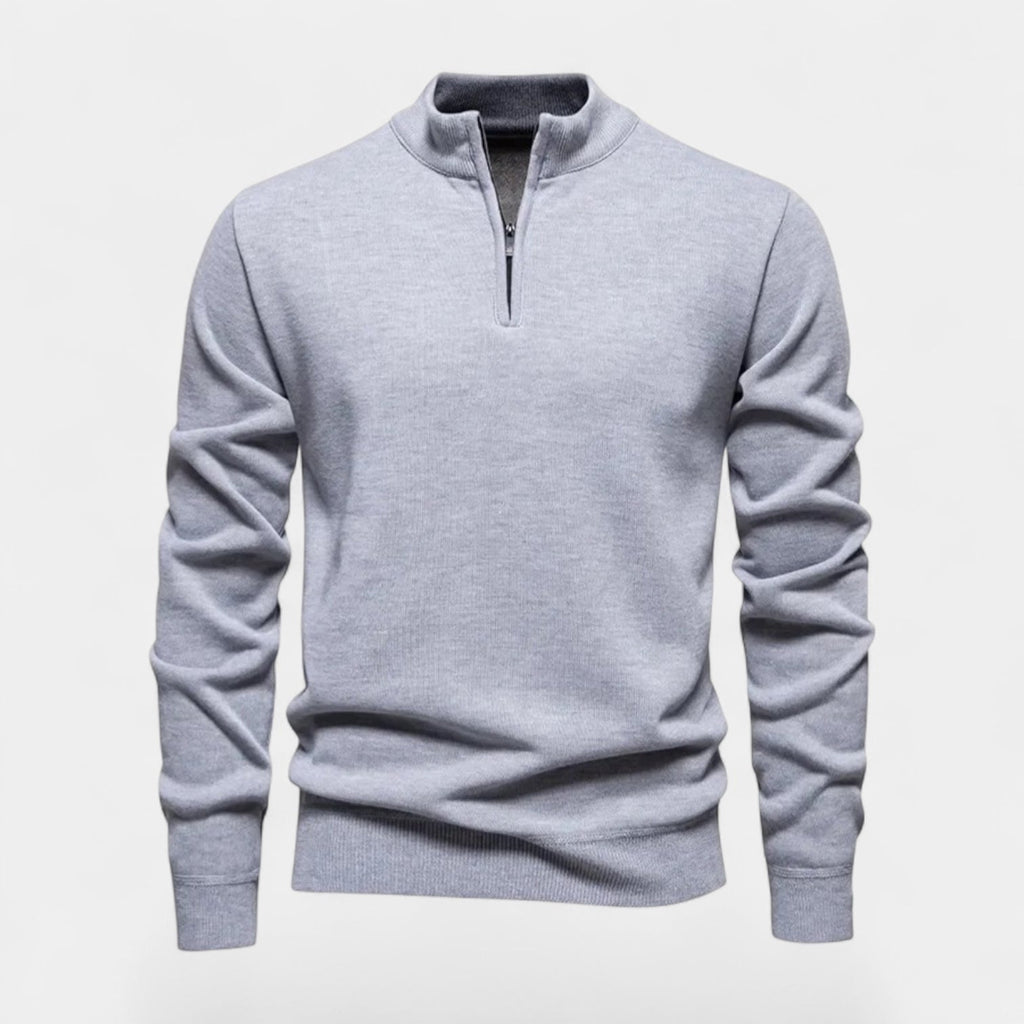 Cotton Blend Half-Zip Sweater Ribbed Collar for Men