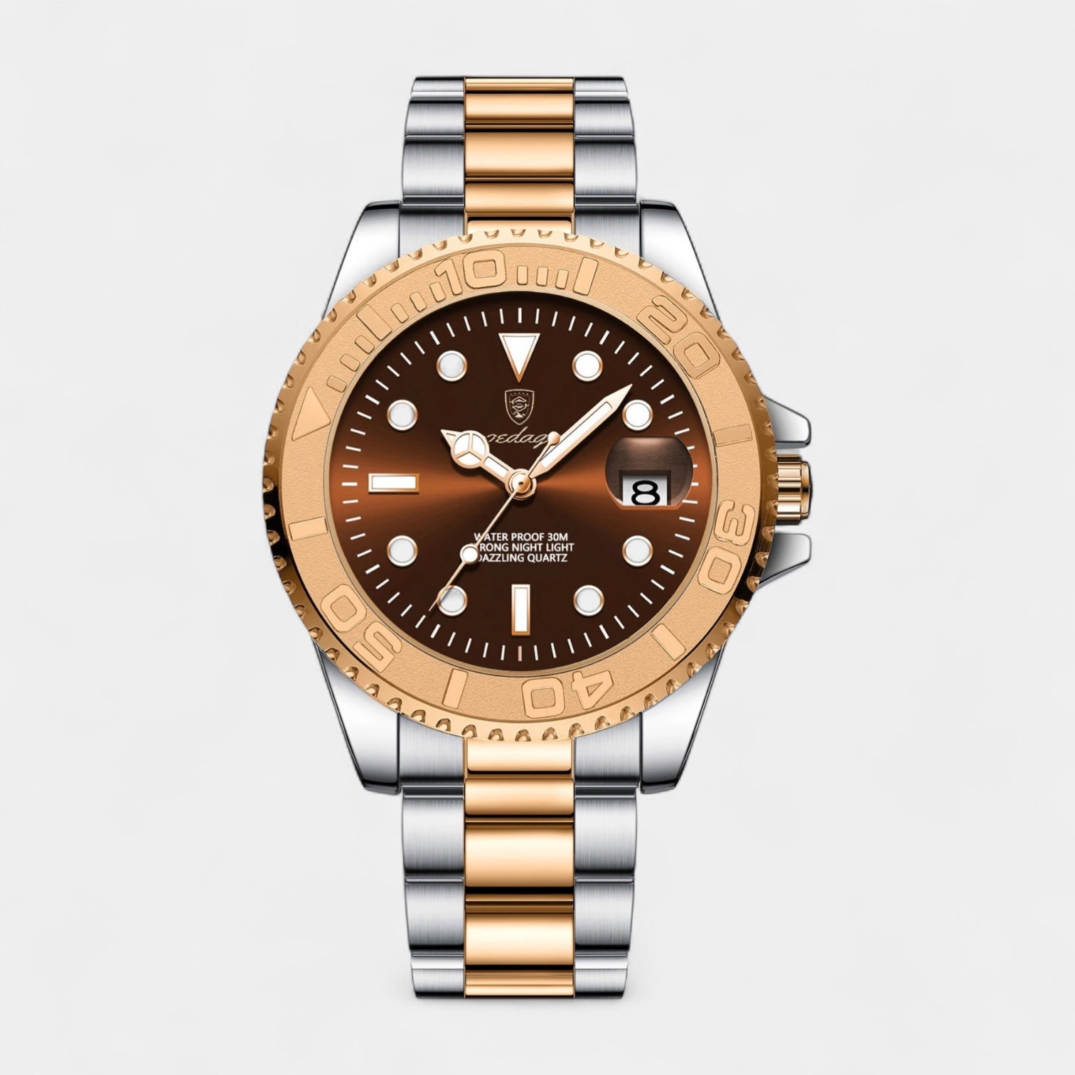 Men’s Stainless Steel Diver Quartz Watch with Unidirectional Rotating Bezel & Date Magnifier