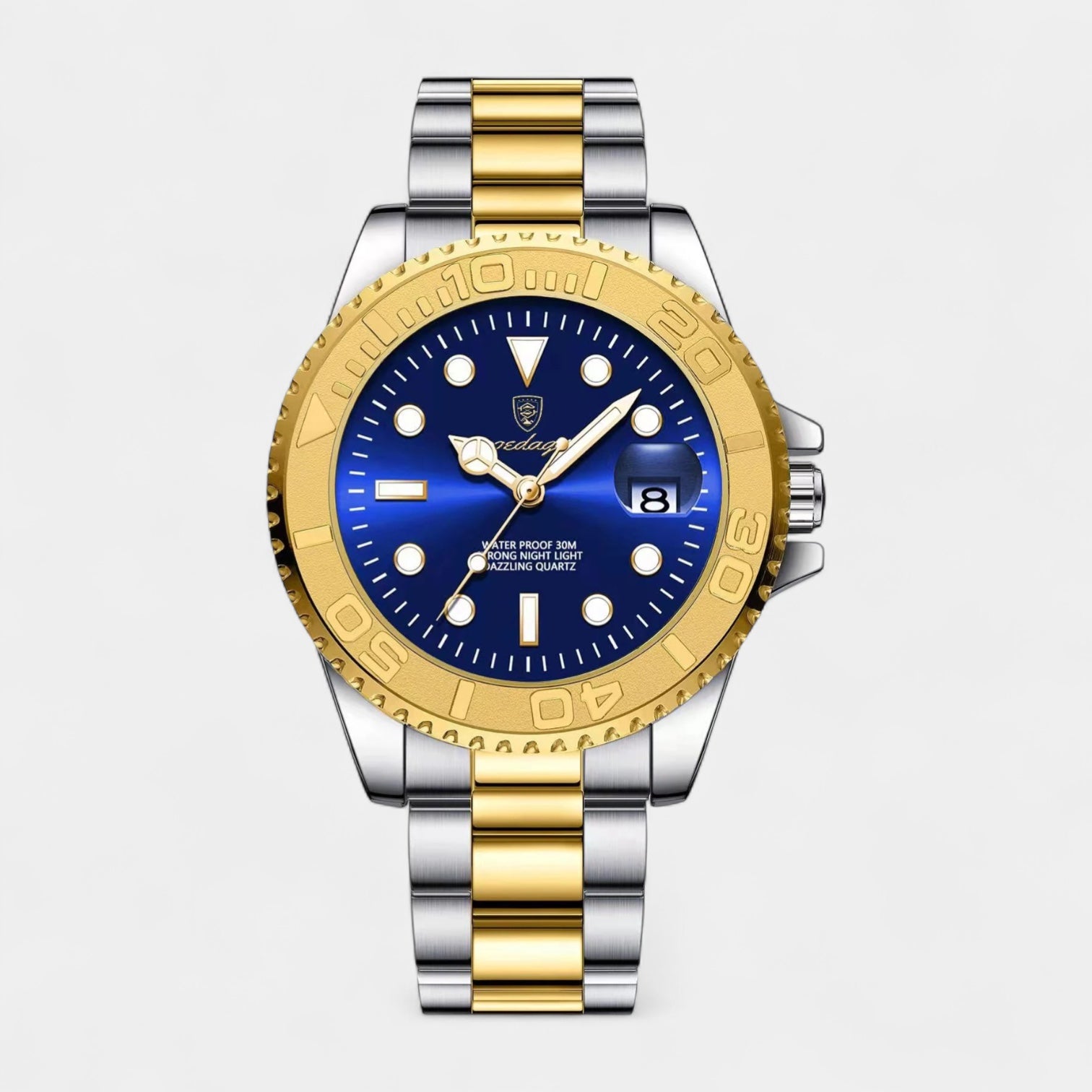Men’s Stainless Steel Diver Quartz Watch with Unidirectional Rotating Bezel & Date Magnifier