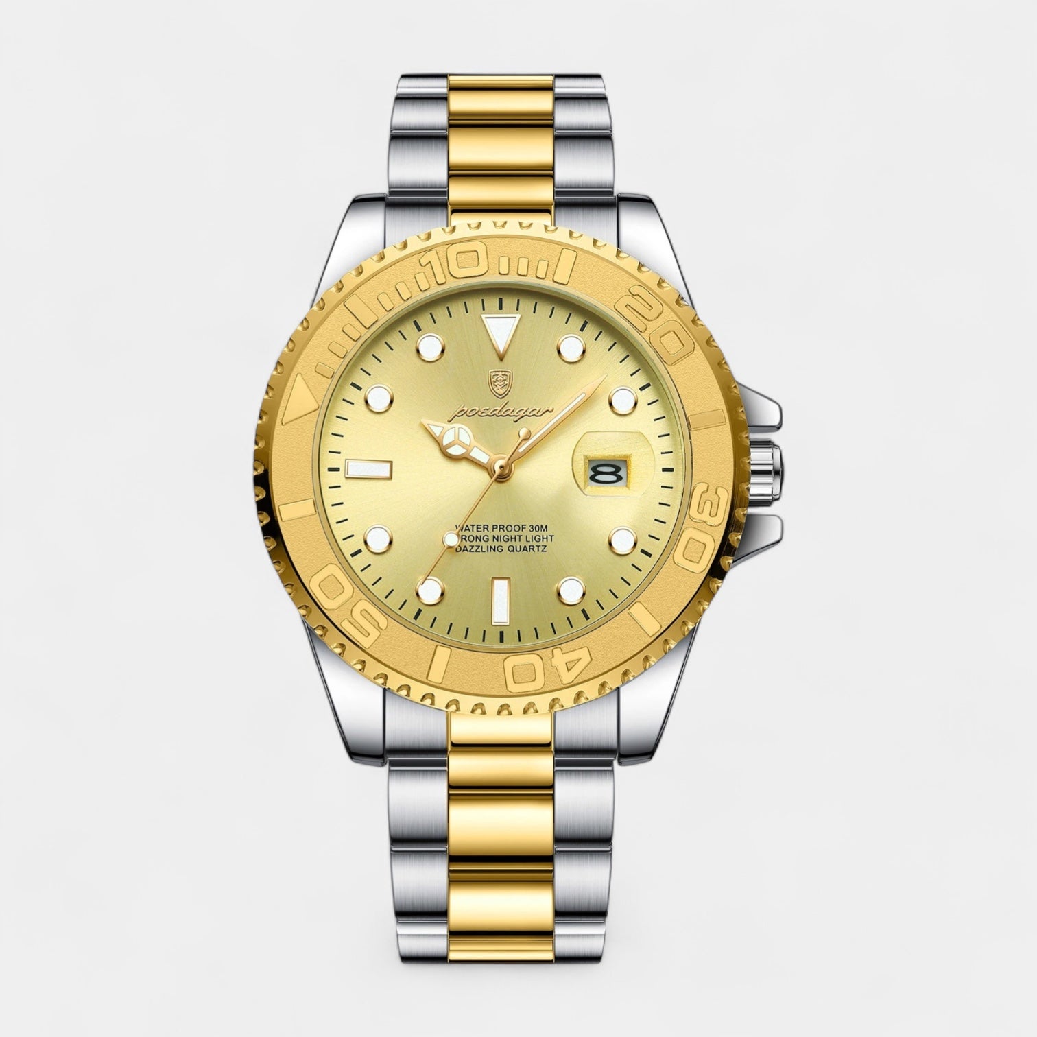 Men’s Stainless Steel Diver Quartz Watch with Unidirectional Rotating Bezel & Date Magnifier