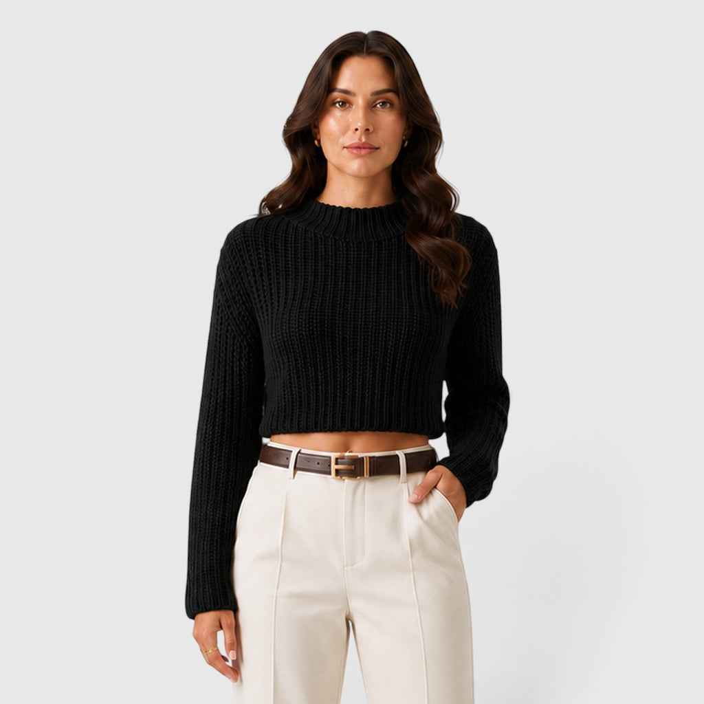 Women's Cropped Half Turtleneck Knit Sweater