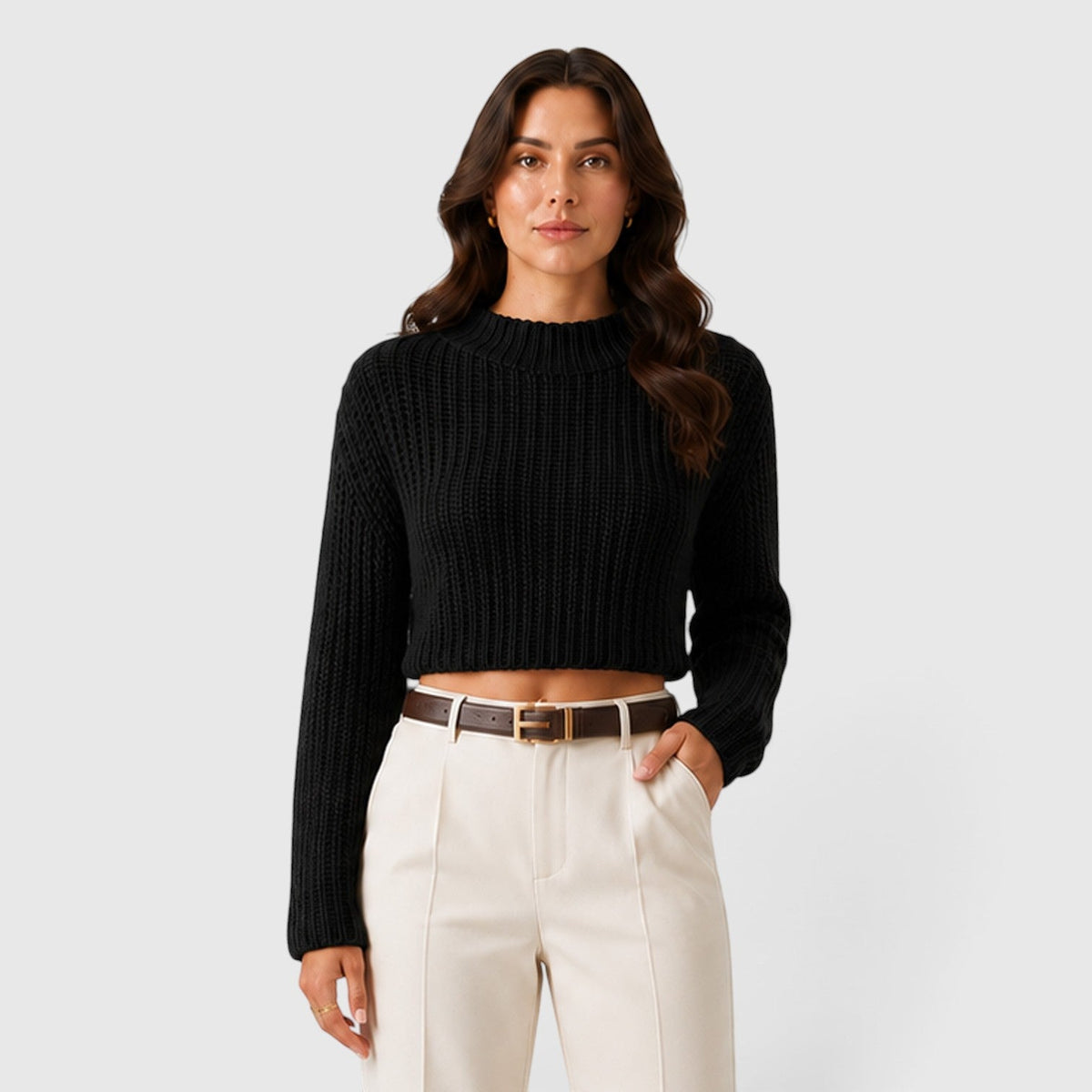 Women's Cropped Half Turtleneck Knit Sweater