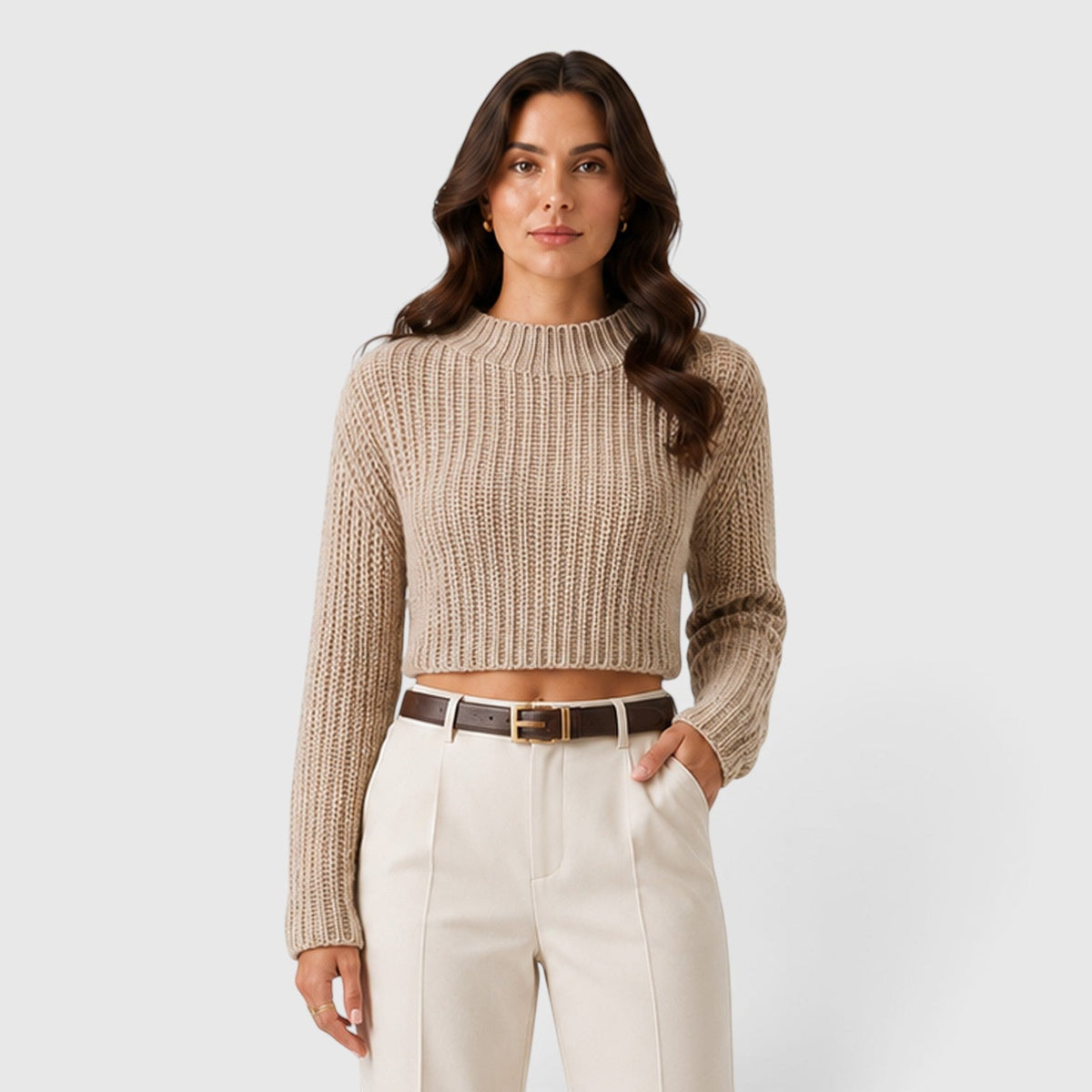 Women's Cropped Half Turtleneck Knit Sweater