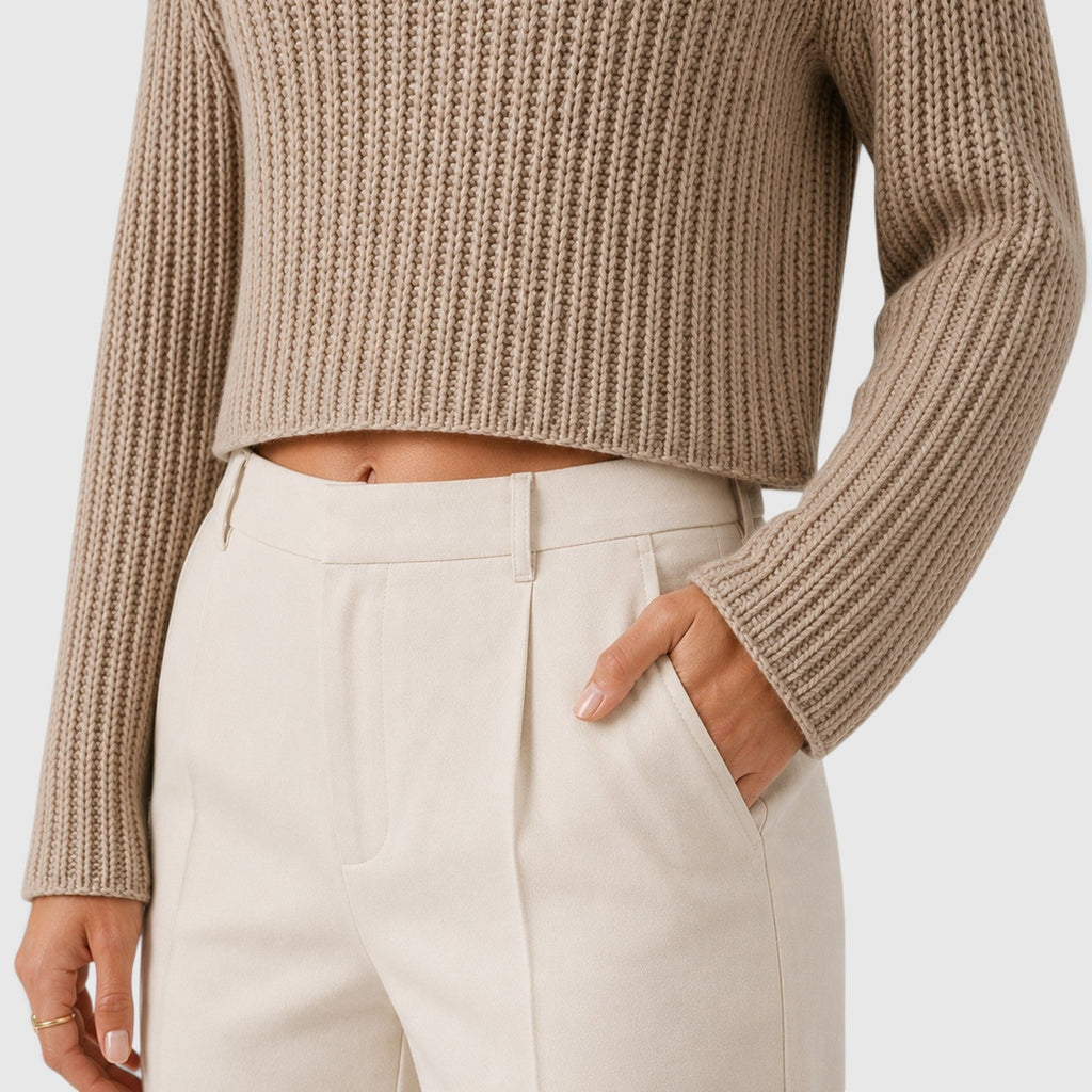 Women's Cropped Half Turtleneck Knit Sweater