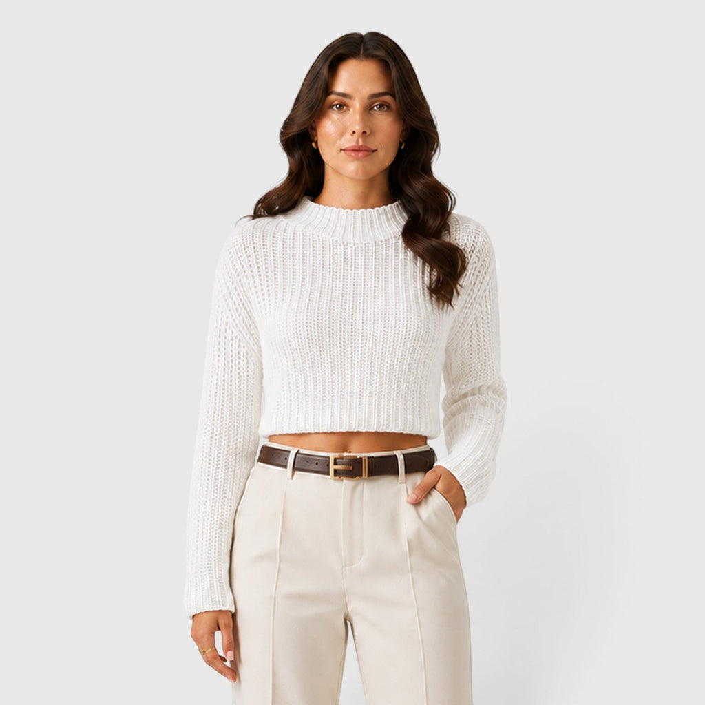 Women's Cropped Half Turtleneck Knit Sweater
