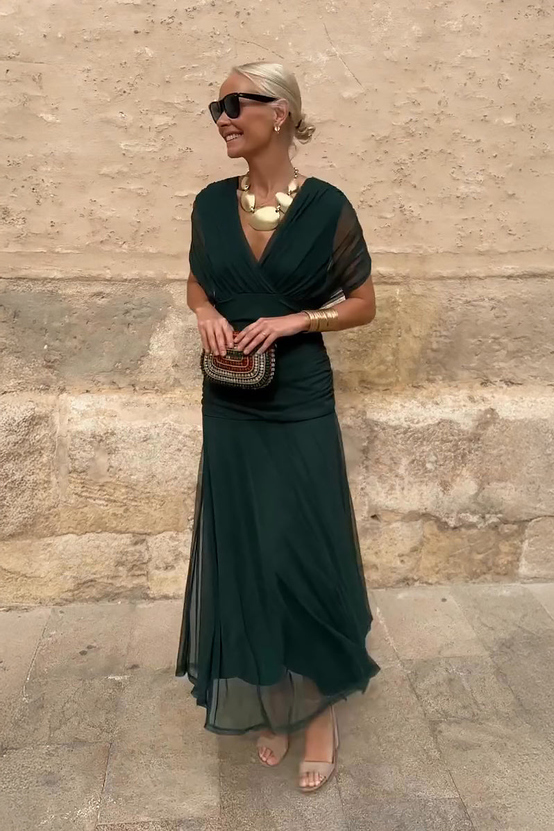 Women's Gradient Pleated Maxi Dress with Flowing Movement