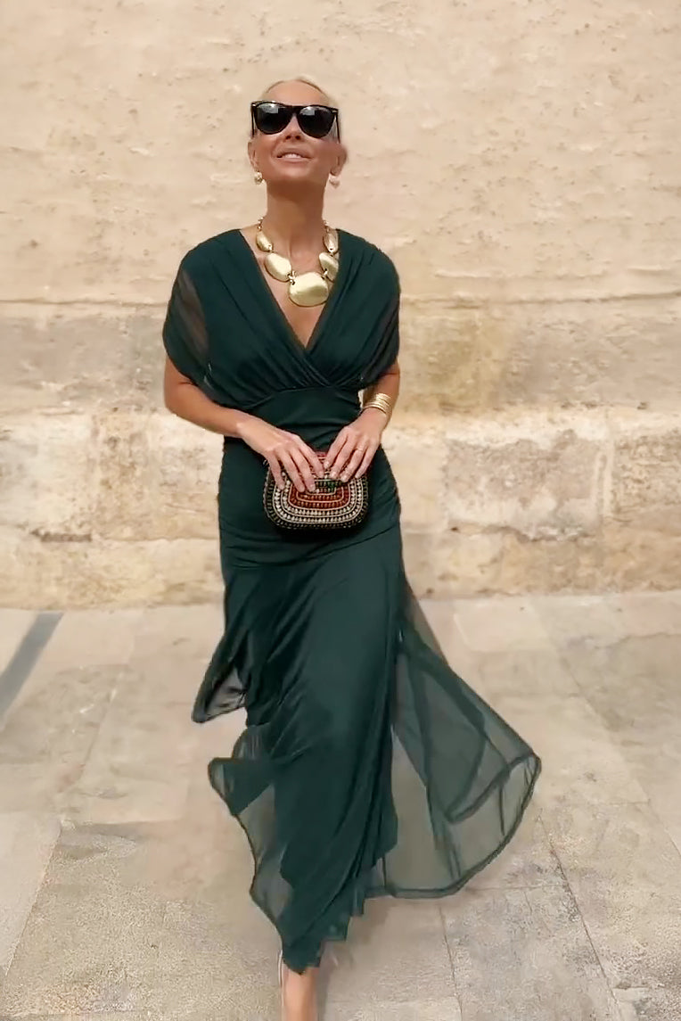 Women's Gradient Pleated Maxi Dress with Flowing Movement