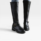 Women's Knee-High Leather Boots with Buckle Strap