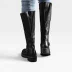 Women's Knee-High Leather Boots with Buckle Strap