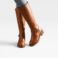 Women's Knee-High Leather Boots with Buckle Strap