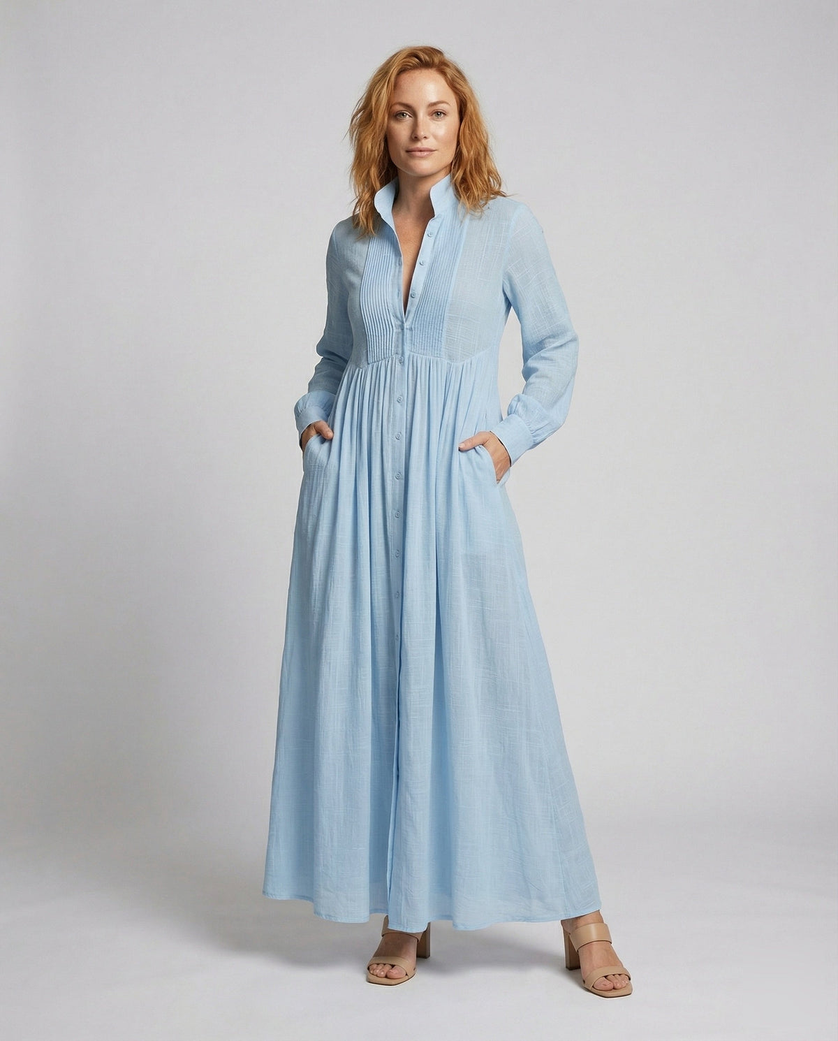 Women's Lightweight Button-Front Maxi Shirt Dress